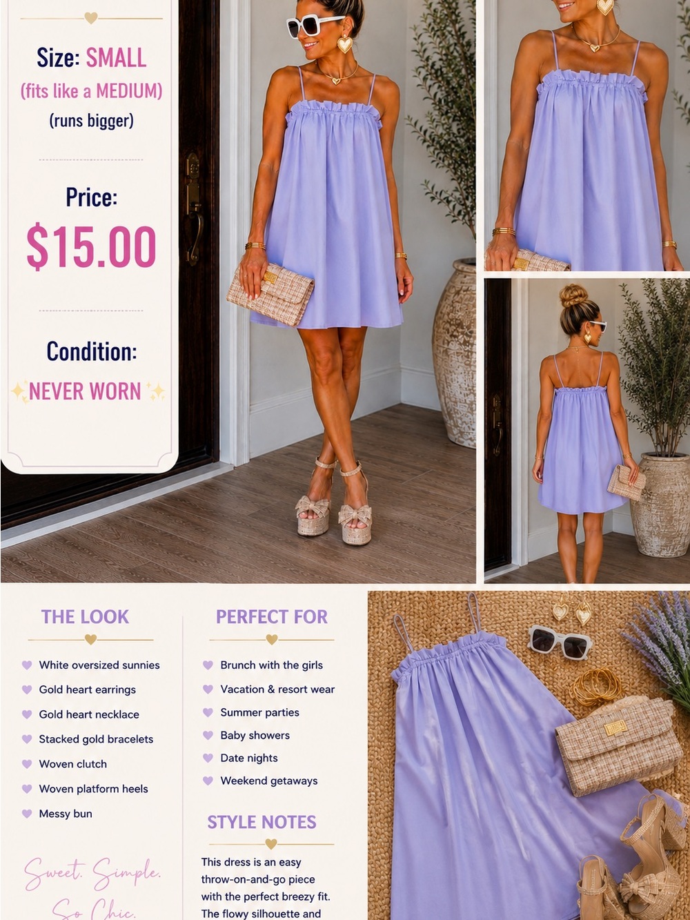 Lavender Ruffle-Top Spaghetti Strap Mini Dress